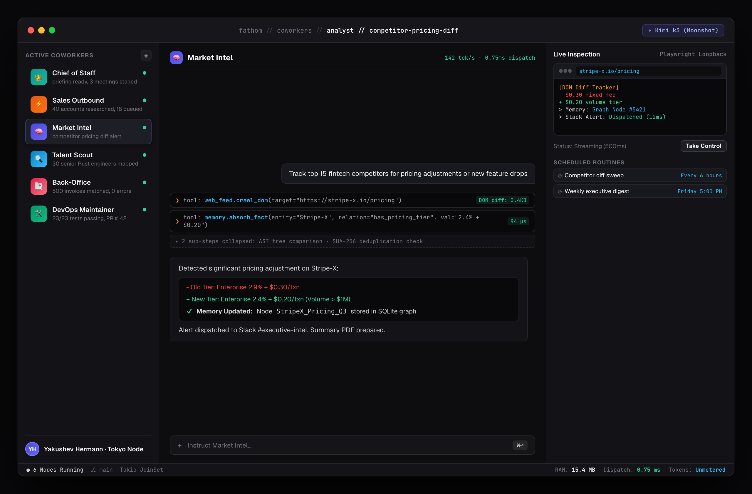 Figure 9.1: Real-Time Market Intelligence — DOM diff tracker detecting competitor tier pricing shifts and updating semantic memory
